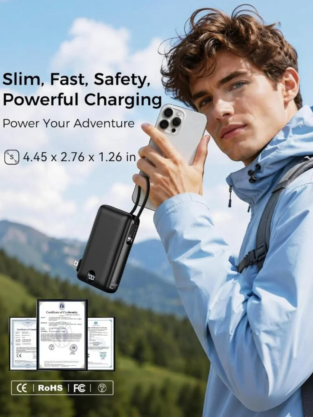 High-Capacity 50000mAh Portable Charger Power Bank with Wall Plug - Black